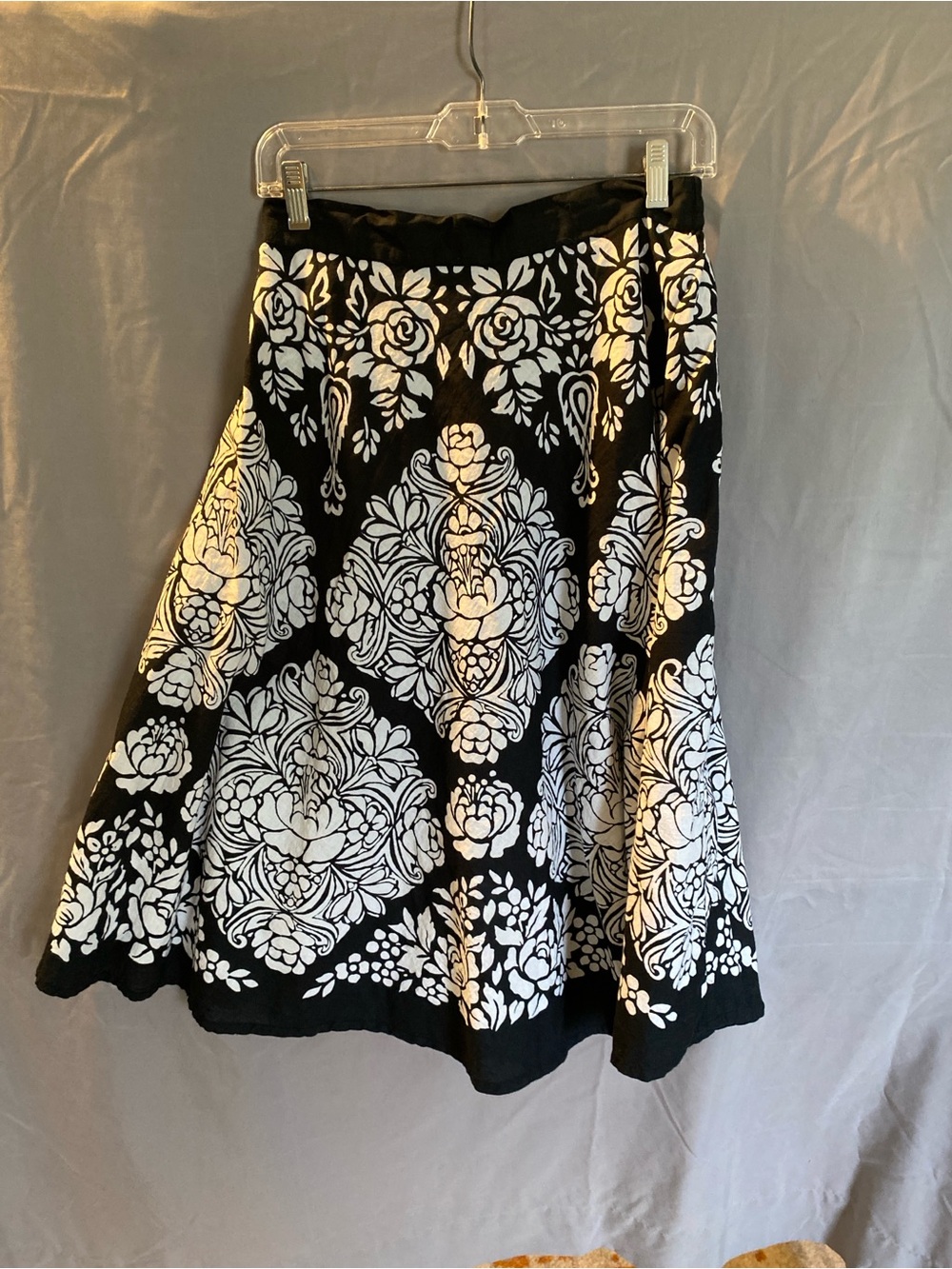 Studio West Black Skirt with White Floral Medallions